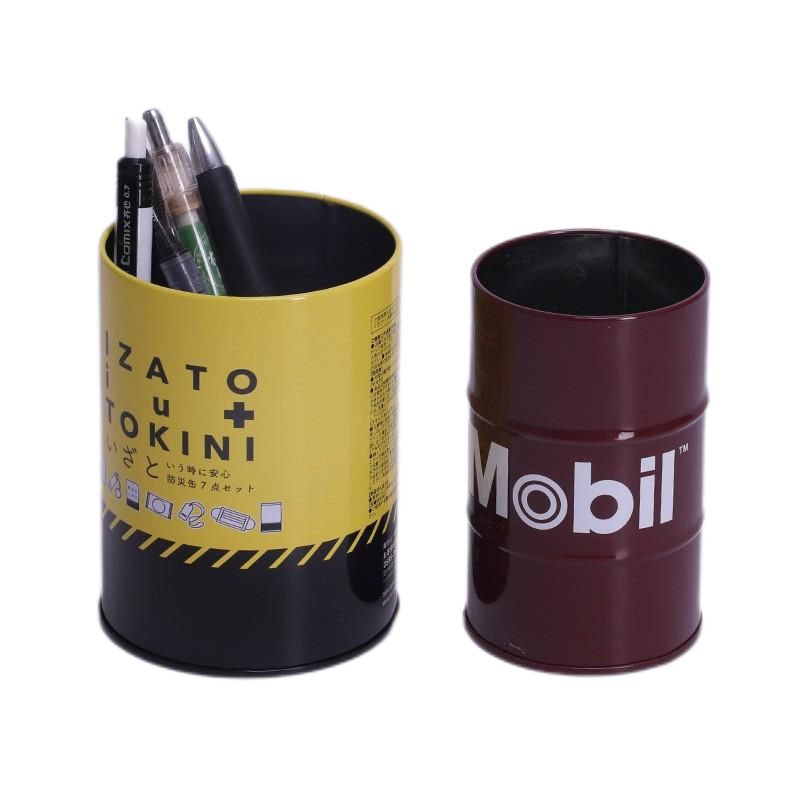 barrel shape tin pencil holder